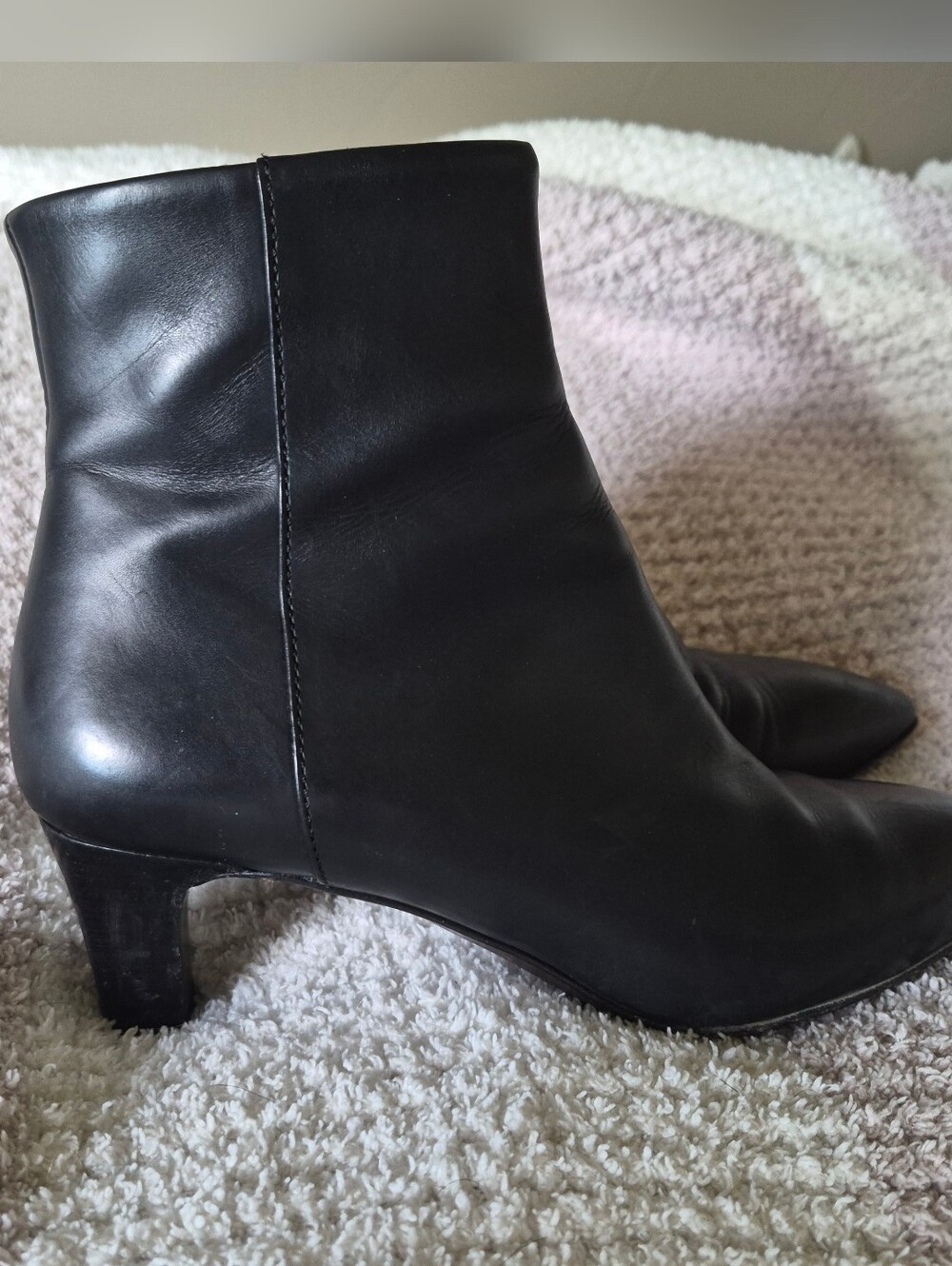 Agl Italian Vintage Black Leather Heeled Ankle Calf Booties Size 35 Women's 5
